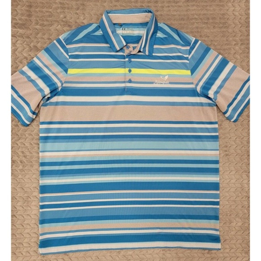 Under Armour Heatgear Loose Fit Blue Golf Polo Shirt Mens Size 2XL Ka'anapali